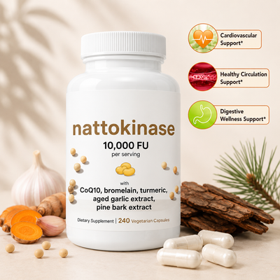 High-Strength 10,000 FU Nattokinase For Healthy Blood Flow & Heart Support