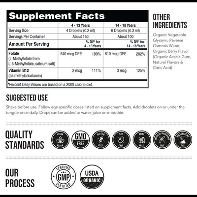 Organic Kids L-Methylfolate & Methyl B12 – Berry Flavor